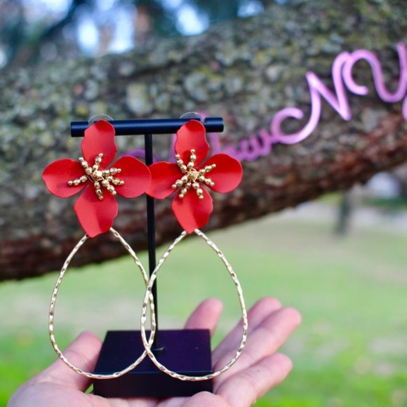 Anthropologie Flower Petals Drop Hoop Earrings - Picture 8 of 10